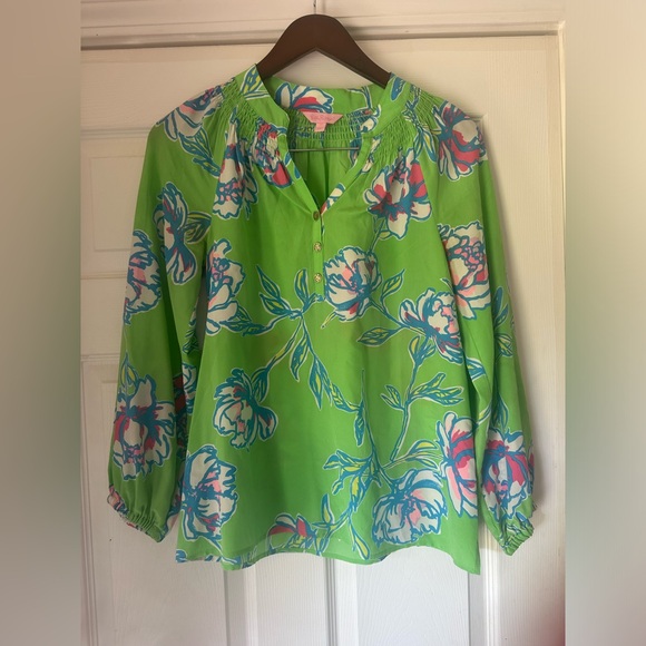 Lilly Pulitzer Elsa Silk Blouse in Tossed Green - Picture 2 of 5